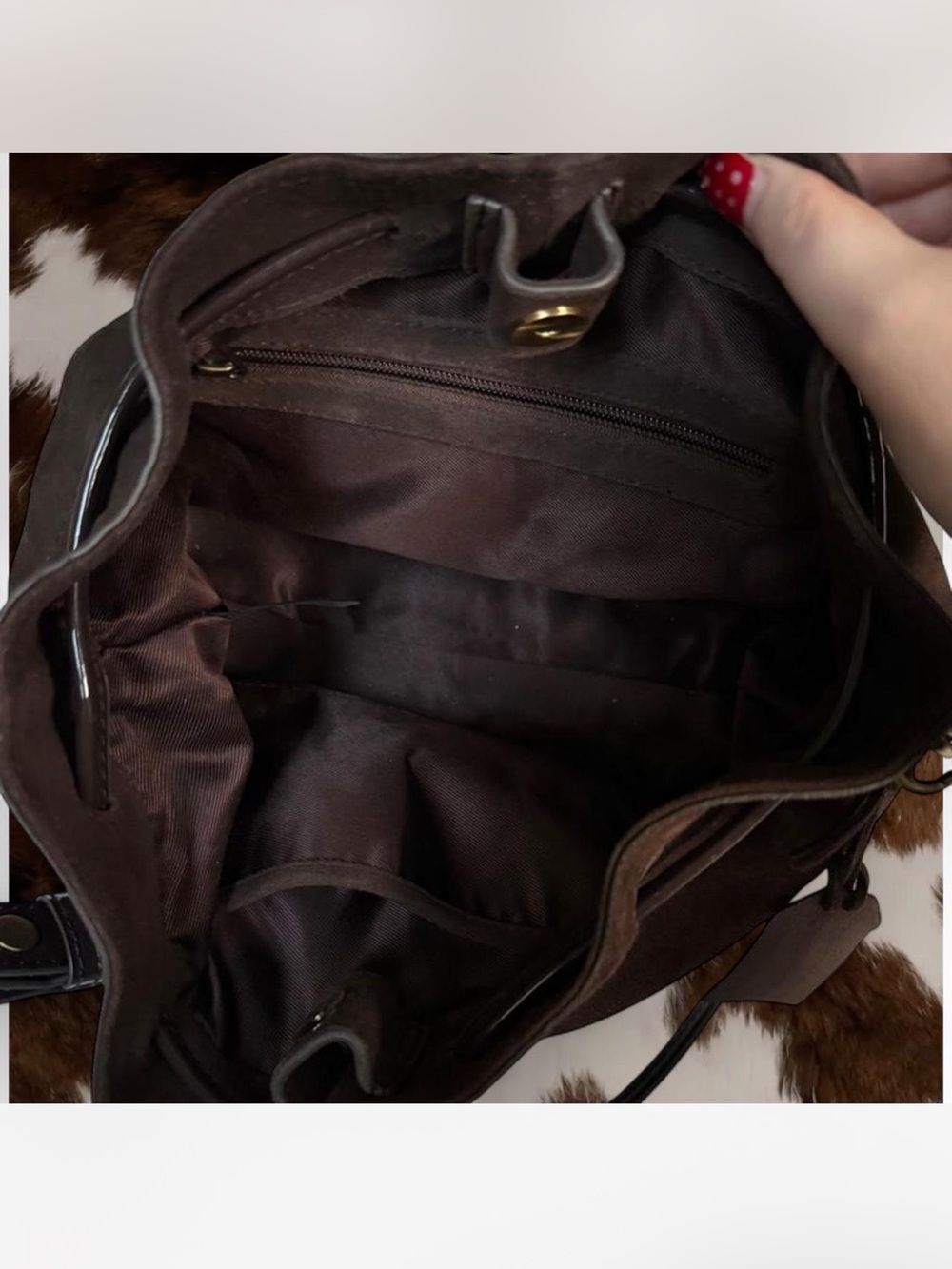 Brown Suede Drawstring Shoulder Bag - Picture 5 of 6